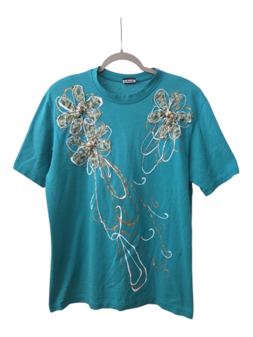 Epix XL Teal Floral Glitter Embellished T-Shirt